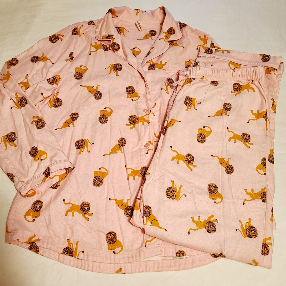 HTF Hanna Andersson Women's Lion Print Flannel Pajamas Size Large